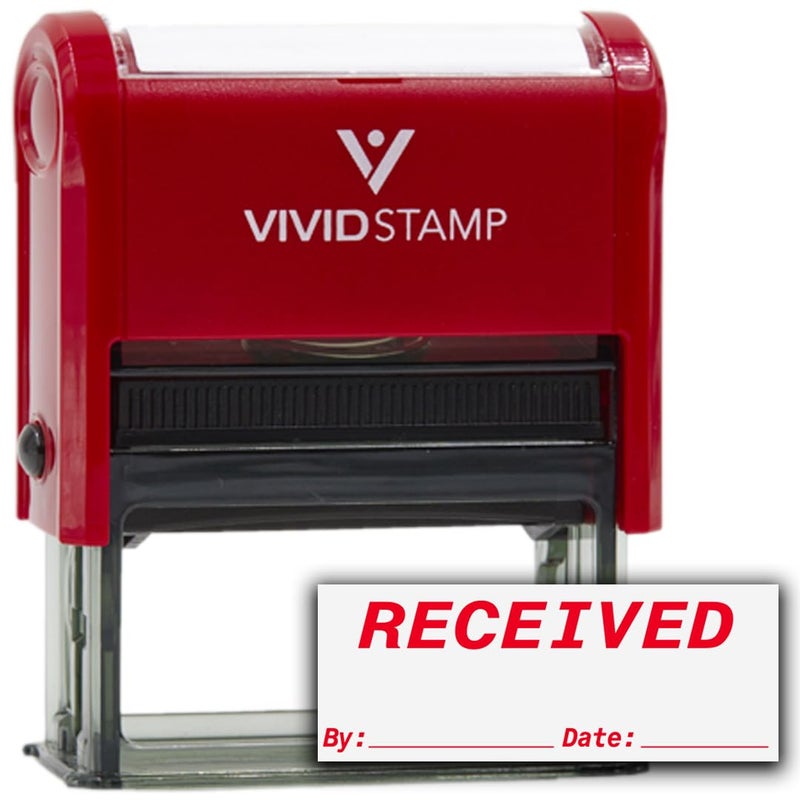 Vivid Stamp Received by Date Self Inking Rubber Stamp (Red Ink) Medium - Image 1